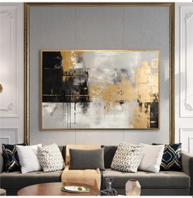 Resim Yağlı Boya Dokulu Tablo Siyah Altın Gold Soyut Altın Çerçeveli U08082-179086 