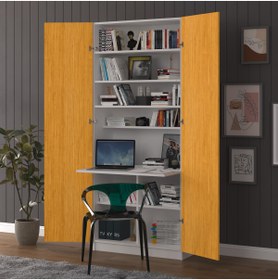 Resim Asra Trend Afrika Ceviz-beyaz Modern Dolaplı Çalışma Masası Kitaplıklı Bilgisayar Ders Çalışma Yemek Masası 