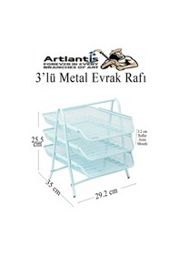 Resim Evrak Rafı Metal 3 Lü Mavi 1 Paket Masaüstü A4 Dosya Düzenleyici Kağıt Tepsisi Metal Çelik Fileli Dört Katlı Hareketli Açık Mavi 