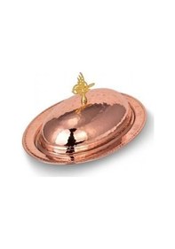 Resim Turna Bakır Saltanat Şişme Kapak Kayık Sunum Tabağı 35 Cm El Dövme Kırmızı Turna4407-1 