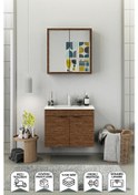 Resim Biani Fix Loft 75 Cm Banyo Dolabı,Seramik Lavabolu, Aynalı,Lavabo Dahil,Mdf,Aybe Kahve 