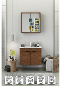 Resim Biani Fix Loft 75 Cm Banyo Dolabı,Seramik Lavabolu, Aynalı,Lavabo Dahil,Mdf,Aybe Kahve 