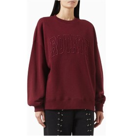 Resim Rotate Birger Christensen Bordo Organik Kot Nakışlı, Oversize Kadın Sweatshirt 