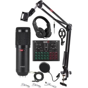 Resim BM800 Live Head Set Efektli Ses Kartı Mikrofon Kulaklık Stand Kayıt Canlı Yayın Seti (Pc ve Telefon) 
