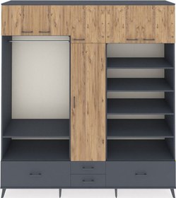 Resim Hyperion Dolap 18 Raflı 4 Çekmeceli Tek Askılı 220x44x243 Antrasit-çam/antrasit Atlas Çam/antrasıt 