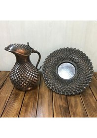 Resim Piramit İşlemeli Bakır Kapaklı Sürahi, Oksit 