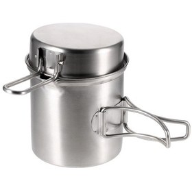 Resim Mufunye Taşınabilir Açık Hava Pişirme Tenceresi Paslanmaz Çelik Kamp Sırt Çantası Tencere Kupası Katlanır Saplı Çok Renkli 