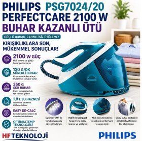 Resim Philips Turkuaz Perfectcare 2100 W Buhar Kazanlı ÜTÜ-(PSG7024) 