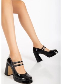 Resim Feles Gidi Jane Platform Topuk Kadın Klasik Topuklu Ayakkabı Siyah-Rugan 