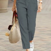 Resim Kadınlar için Lacivert Düz Paça Günlük Pantolon, İpli Bel, Elastik Manşetler & Cepler - Rahat Polyester Karışımı Günlük Kıyafet için 