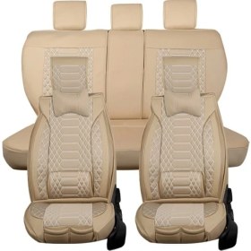 Resim ALLDAYSM Aldysm Kia Stonic Uyumlu Lüx Deri Oto Koltuk Kılıfı Ön Arka Set Galaksi Serisi Bej 