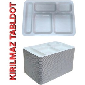 Resim 50 Adet 5 Gözlü Kırılmaz Plastik Tabldot Tabağı Beyaz Self Servis Tabildot Tabilot Tabak Beyaz 