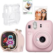 Resim Instax mini 12 Pembe Fotoğraf Makinesi-10'lu Film-Şeffaf Kılıf ve Divoom Zooe Led Ekranlı Bluetooth Hoparlör Seti 