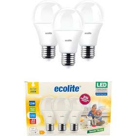 Resim Hype Store Ecolite 12W LED Ampul 3'lü Paket – 1521 Lümen, 100W Eşdeğer, E27 Duy, 3000K Sarı Işık, Opal Cam,%88 