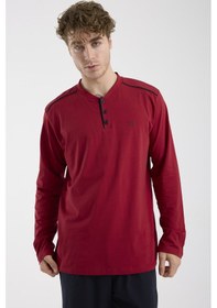Resim Sementa Düğme Yakalı Rahat Kalıp Pijama Takım - Bordo Bordo 