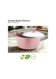 Resim 28 Cm Granit Derin Tencere Çelik Kapak - Pembe Pembe 