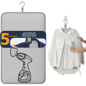 Resim BEYLİNİ Buharlı Dikey Ütü Matı 5 Katman Asılabilir Yanmaz Çift Taraflı Keçeli Buharlı Ütü Bezi Gri 50x80 CM 