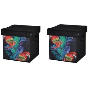 Resim Saklama Kutusu Seti,kapaklı Papağan Desen Kumaş 2 Adet 28x28x28cm 