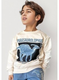 Resim Riccotarz Erkek Çocuk Üzerinde Parasaurolophus Figürlü Ve Yazı Baskılı Mavi Eşofman Takım 001 