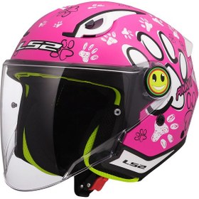 Resim Ls2 Funny 2 Paws Pembe Çocuk Motosiklet Kaskı Beyaz - Pembe 
