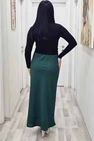 Resim lodmela Beli Lastikli Verev Kesim Büyük Beden Etek 6006-Yeşil 