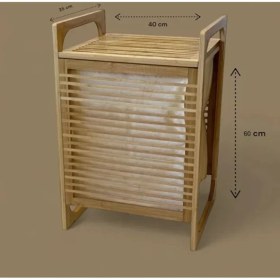 Resim Orta Boy Ahşap Bambu Kirli Sepeti 40X35X60 