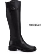 Resim GÖNDERİ(R) Kadın / Kız Siyah Fermuarlı Kauçuk Taban Hakiki Deri Çizme 