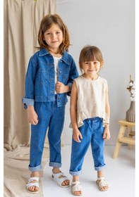 Resim Oliven The Kid Oliventhekid Koyu Mavi Beli Lastikli Cepli Rahat Kesim Unisex Kot Pantolon Koyu Mavi Koyu Mavi 