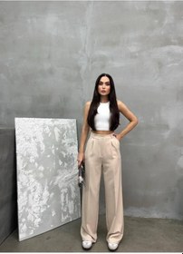 Resim Kadın Palazzo Pantolon Dabıl Kumaş Taş 
