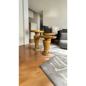 Resim Wood Wooden Ahşap 3lü Set Mantar Yan Sehpa Modern Tütün Renk Fiskos 