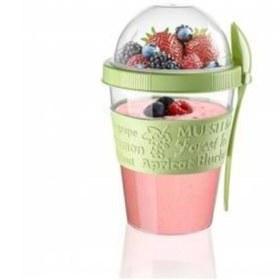 Resim pazariz Meyve Hazneli Kaşıklı Portatif Yoğurt Kabı Yeşil - 600 Ml 