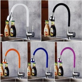 Resim Oynar Başlıklı Spiral Renkli Kubar Lavabo, Mutfak Esnek Musluk Borusu Silikon Musluk Başlığı 