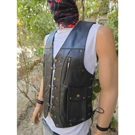 Resim Hakiki Deri Motorcu Chopper Deri Yelek 