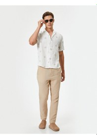 Resim Koton Yazlık Gömlek Kısa Kollu Baskılı Klasik Yaka Bej Desenli 4sam60230hw Ekru 