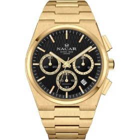 Resim Nacar NC41-299795-DBM Chronograph Fonksiyonlar Aktif Safir Çizilmez Cam Altın Renk Erkek Kol Saati 