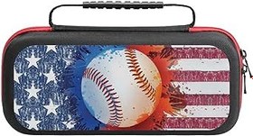 Resim LEOPOM Switch Carrying Case for Switch American Flag Baseball Switch Game Case with 20 Games Cartridges Hard Shell Travel Carrying Case Compatible with Switch Console Accessories 