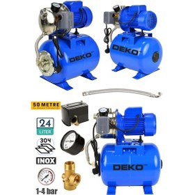 Resim Deko Dke24p 1.5 Hp Paslanmaz Jet Pompalı Su Pompası + 24lt Yatay Küre Tank Seti Otomatik Hidrofor 