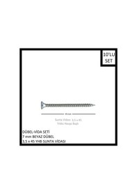 Resim Dübel-vida Seti, Beyaz Dübel 7 Mm, 3,5x45 Yhb Sunta Vidası, 10 Adet 