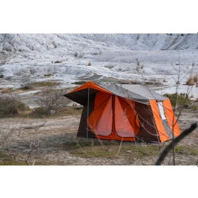 Resim Oba Çadır - 2 Oda + Mutfaklı Kamp Çadırı 4-6 Kişilik Kapı Sineklikli Turuncu - Gri 