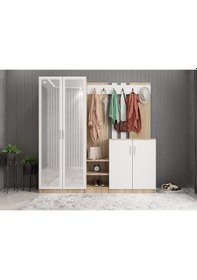 Resim Flora Aynalı Portmanto Vestiyer - Ücretsiz Kurulum - Meşe Beyaz 175 cm 