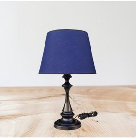 Resim Faro Abajur Siyah Metal Gövdeli Lacivert Abajur Şapkalı Koyu Siyah 