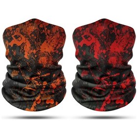 Resim Dair Turuncu Kırmızı Boya Desenli 2'li Set Boyunluk Bandana Outdoor Balaklava Yüz Maskesi Kafa Bandı 