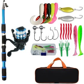 Resim Teleskopik Olta ve Spin Makarası, Kancalar, Seyahat - Hafif, Hızlı Aksiyon, Çift El Kullanımına Uygun, Karışık Renkler, Denizde Balık Tutma İçin İdeal, Olta Seti, Noel İçin En İyisi 