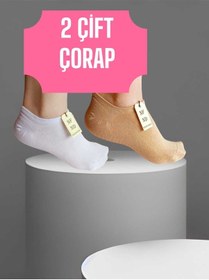 Resim 2 Çift Babet Çorap Görünmez Çorap Spor Yoga Pilates Sneakers Kaymaz Silikon Taban 36-40 Beyaz Krem Renkli 