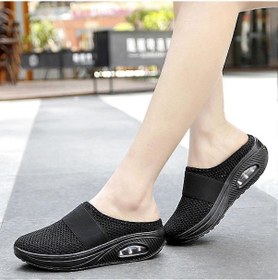 Resim Yaz Nefes Alabilen Hafif Hava Yastıklı Slip-on Yürüyüş Terliği Düz Ayakkabı Ratetime Siyah 