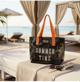 Resim Frelso Şeffaf Plaj Çantası Baskılı Kadın Beach Çanta Siyah 