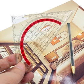 Resim 2 adet 90mm x 45° Mimarlar, Ofis Tasarımcıları, Taslak, Matematik, Geometri & Dikiş için Plastik Kare Üçgen Cetveller 