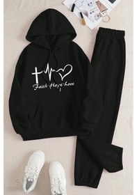 Resim Nabız Kalp Baskılı Eşofman Takımı Siyah 