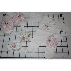 Resim Pamuk Bebek Çiçekli Tulumlu Lohusa Terlik Hastane Çıkış Set Çok Renkli 