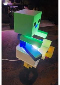 Resim Minecraft Creeper Ve Tavuk Tasarımlı Gece Lambası Çok Renkli 